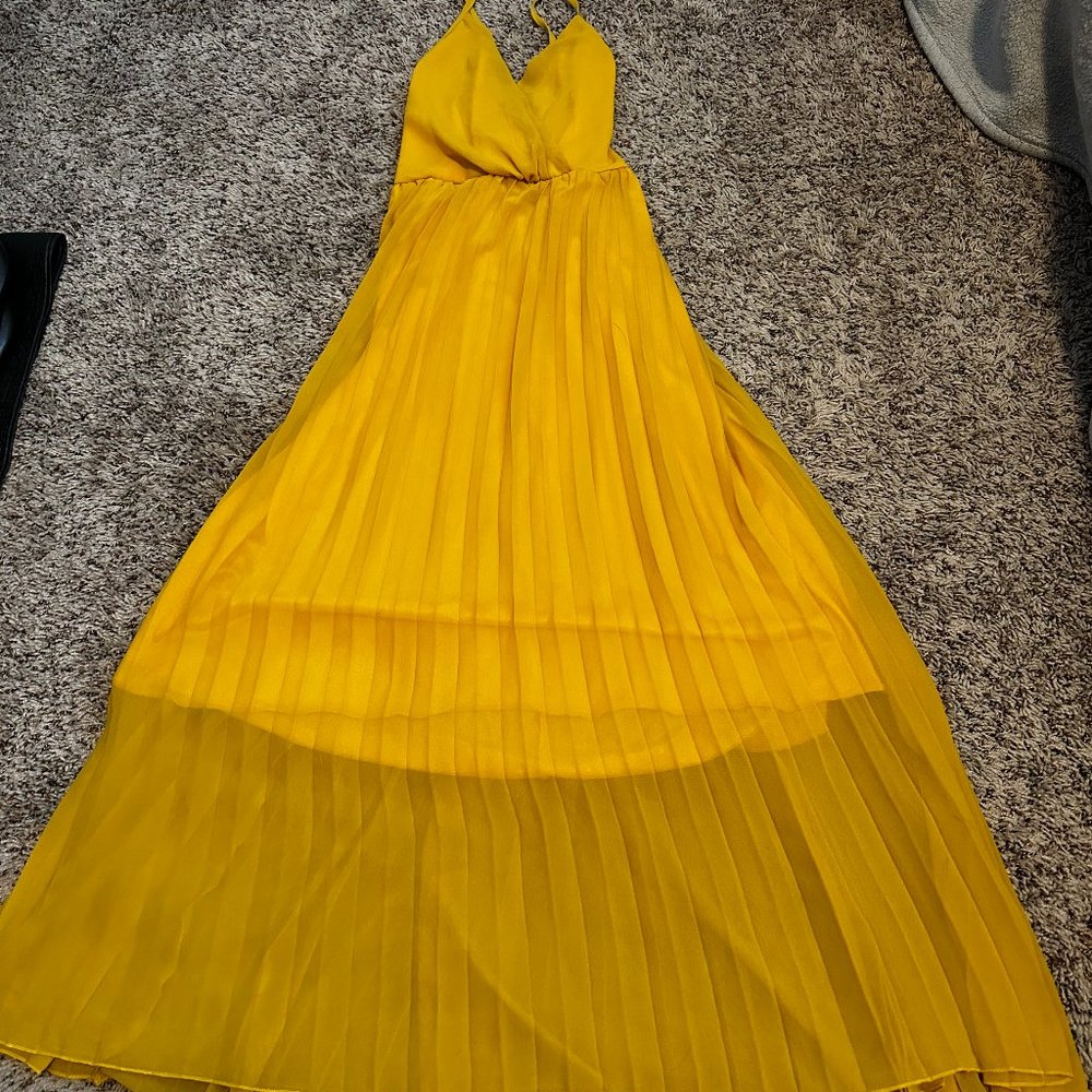 Yellow Halter Bridesmaid Dress - Size Medium Tie Back